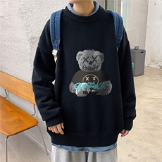 1港风圆领中性情侣潮流大码M-5XL印花加厚毛衣男7687P48加绒P55，男装针织衫/毛衣，星座226-2