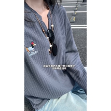 XZ809A/SYR07/特P19/控38肌理感腊肠狗绣花V领长T恤卫衣，男装T恤，星座809A(原222-1)