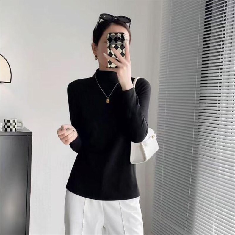 秋冬季简约休闲百搭修身显瘦纯色保暖内搭打底衫针织衫，女装针织衫/毛衣，鑫友供货