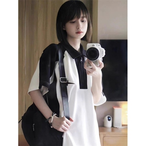 新款美式复古夏季撞色polo衫短袖宽松t恤上衣女WL1188-P30图片