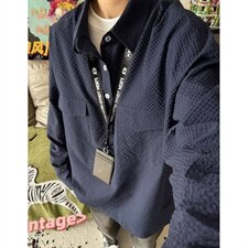 长袖套头衬衫男春秋季宽松休闲仿肌理感褶皱宽松POLO外套CS24，男装Polo衫，星座1116A（原606A-3）