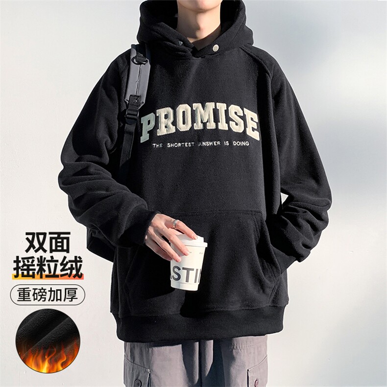 2023秋季新款港风加绒加厚撞色字母印花套头连帽卫衣 23151-P58图片