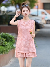 新中式国风女2025夏季新款小个子时尚气质无袖上衣短裤，女装连衣裙，布芭啦