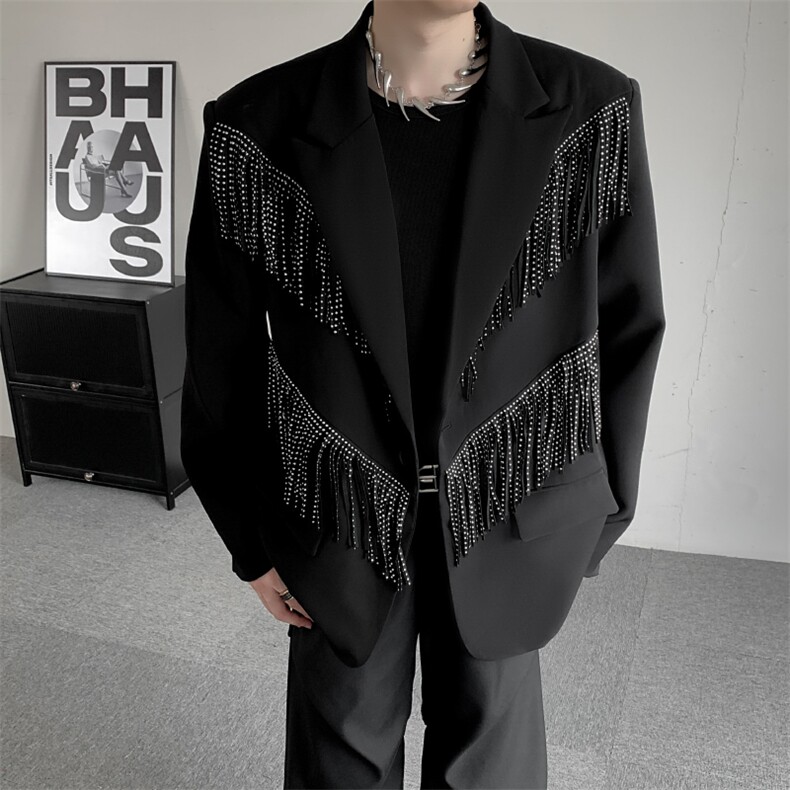 舞台演出服男秋冬高级小众设计感流苏西装韩系垫肩礼服大码西服潮,男装西服,星座909