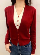 2025秋冬新款v领假两件套头针织衫，女装针织衫/毛衣，秀阁羊绒