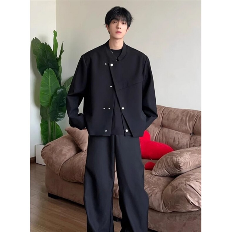 黑色廓形西服夹克男春秋季潮痞帅小众宽松西装外套JW35,男装西服,星座1116A（原606A-3）
