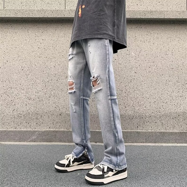 美式vibe裤子高街水洗牛仔裤男设计感小众拉链裤N745P46,男装牛仔裤,星座1116-2