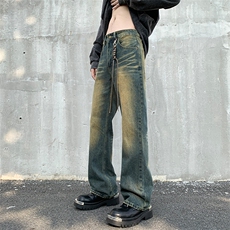 美式ins高街hiphop重工艺水洗微喇复古蓝牛仔裤货号K2320P55控78，男装牛仔裤，电商A063