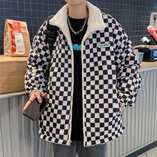 棋盘格立领毛巾绣两面穿情侣学生外套棉衣面白富冬季加厚羊羔毛，男装棉衣，星座301D-4(原星座1004-4）