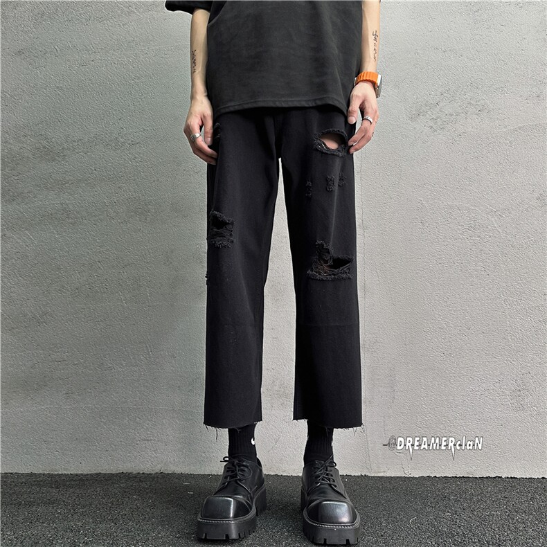 k1025-p50-控68M-5XL八分裤美式黄泥高阶黑暗宽松大码牛仔裤,男装牛仔裤,星座116