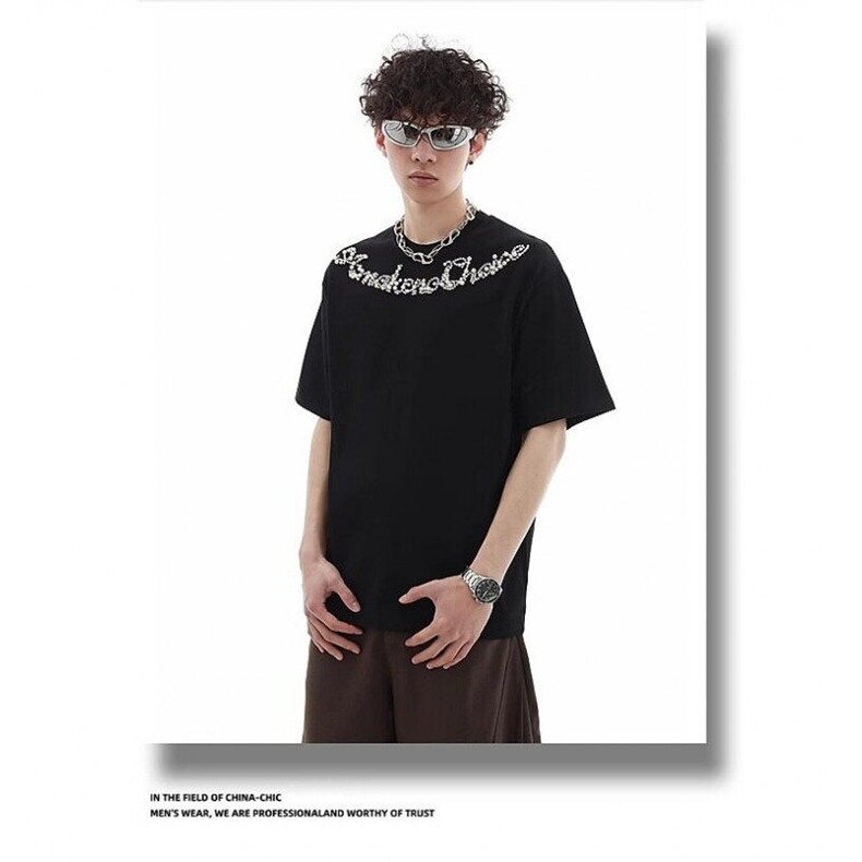 网图现货纯棉重磅t恤短袖男款时尚痞帅百搭宽松上衣R8018-P45图片