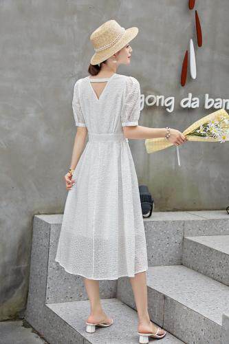 网红同款手工订珠收腰连衣裙，女装连衣裙，千禾木