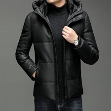 X2253秋冬新款海宁皮衣男士绵羊皮夹克鹅绒羽绒服连帽P730，男装皮衣，电商B360