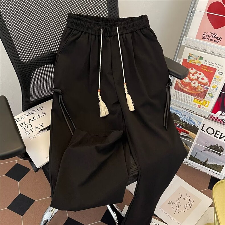 新中式风裤子男女夏季薄款宽松直筒垂感设计感休闲裤男女~K2804图片