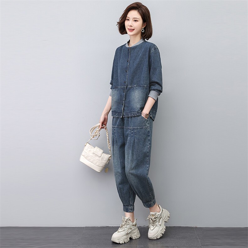 时尚休闲牛仔套装女2025春秋新款中年妈妈宽松大码洋气减龄两件套,女装套装/套裙,悦见她