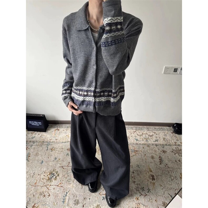 费尔岛提花开衫翻领仿羊绒针织Polo干练正肩上衣zzs137p65,男装针织衫/毛衣,电商D256A(原A064A)