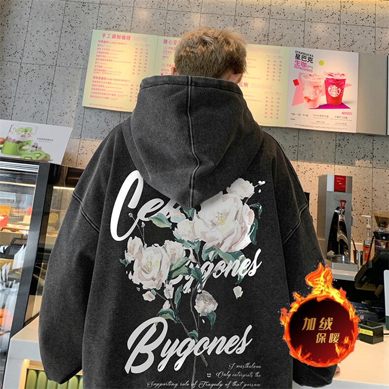 得物抖音高品质二开 360克重磅做旧炒雪花纯色连帽水洗卫衣 16026图片