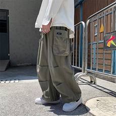 束脚日系坠感阔腿工装裤男2024潮牌宽松夏抽绳帅休闲裤K5065-P36，男装休闲裤，星座412-2