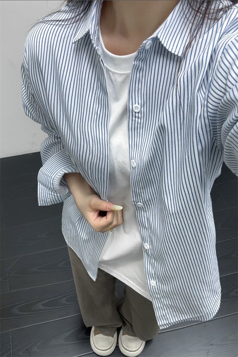 B221美式ins高街暗黑宽松条纹长袖衬衫SY2551-特P30控59,男装衬衫,电商B221