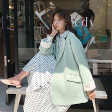 跑量2色！19新款廓形宽松撞色小西装8218-1961，女装风衣，卡莱