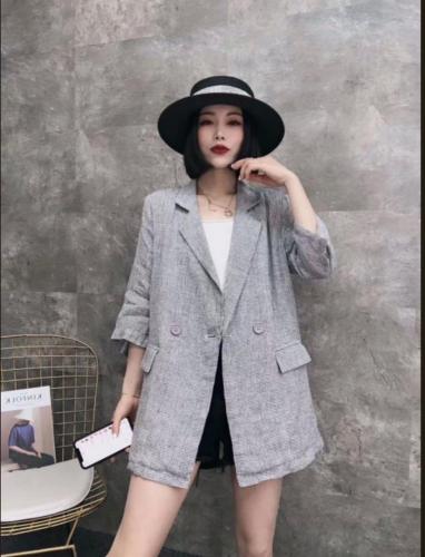 AX8108时尚洋气两粒扣小细格麻料西装外套,女装西装,L·H·X
