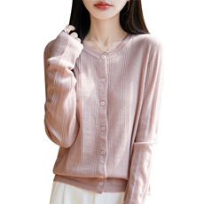 圆领针织开衫天丝休闲宽松短外套毛衫女薄款小个子防晒衫上衣25夏，女装针织衫/毛衣，东远绒业