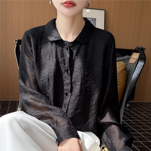 人丝纱翻领衬衣长袖2026年夏季女图片