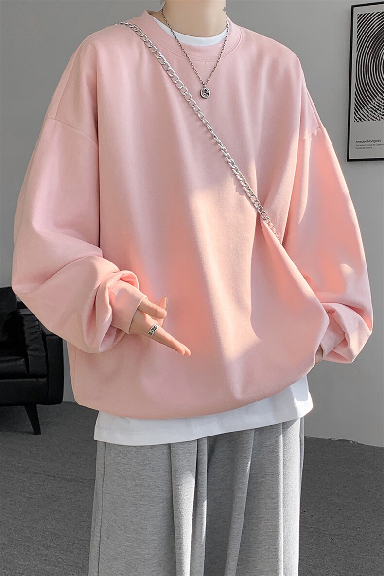 5XL-M大码卫衣男2024春麂皮绒潮流落肩圆领宽松长袖T恤WY09特P28,男装T恤,电商D206-1