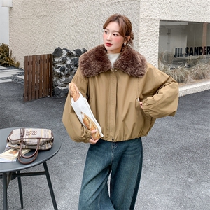 现货：冬季新款咖色羊羔毛大翻领派克羽绒服2C135-8935P215K318图片