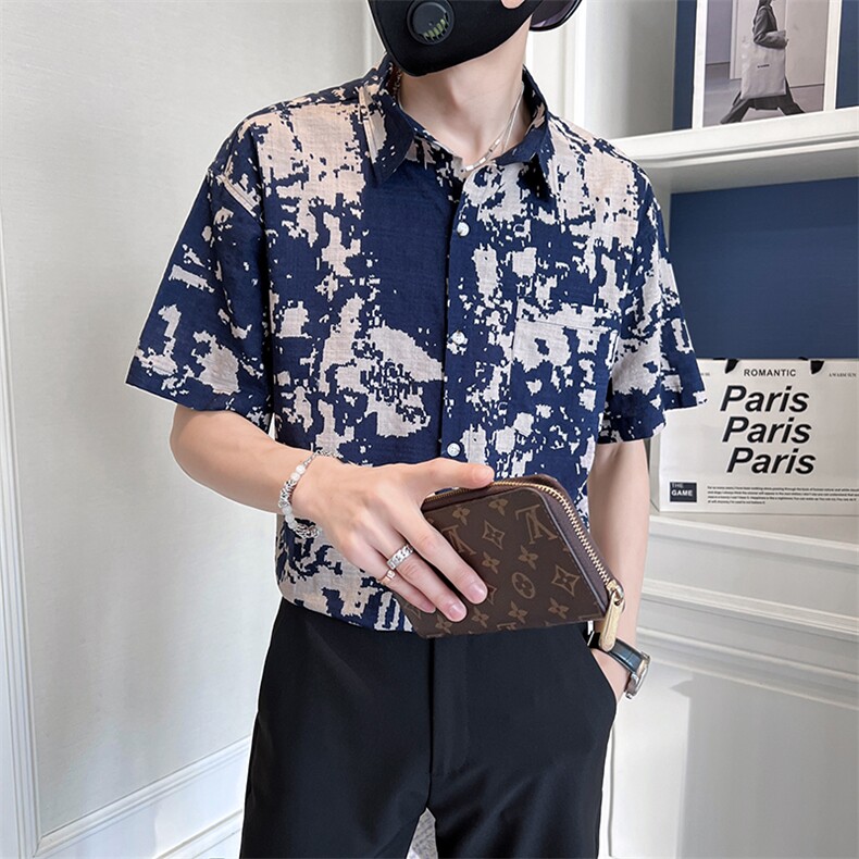 23新品个性花短袖衬衫男装宽松社会小伙衬衣潮流TZ97P5078,男装T恤,电商B413