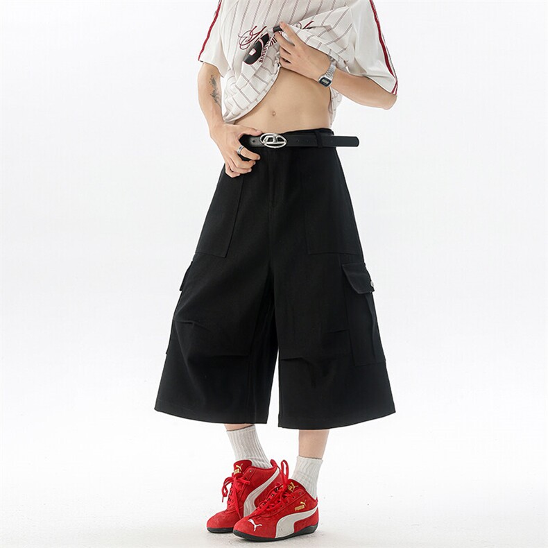 8XL-M褶皱工装牛仔短裤男夏季美式复古多口袋七分裤子QK27002P58图片