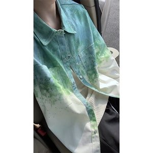 牛仔衬衫男长袖韩版潮流扎染宽松外套上衣夹克CG650-特价P68图片