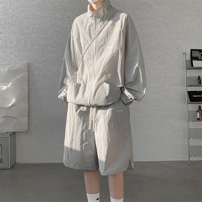 8XL-M特大码冰丝防晒服短裤套装男户外防晒衣运动外套潮TZ102P65，男装防晒衣，电商D206-1