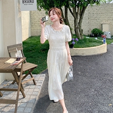 法式初恋温柔风连衣裙女2025夏新款收腰显瘦重工刺绣蕾丝白色裙子，女装连衣裙，2C126