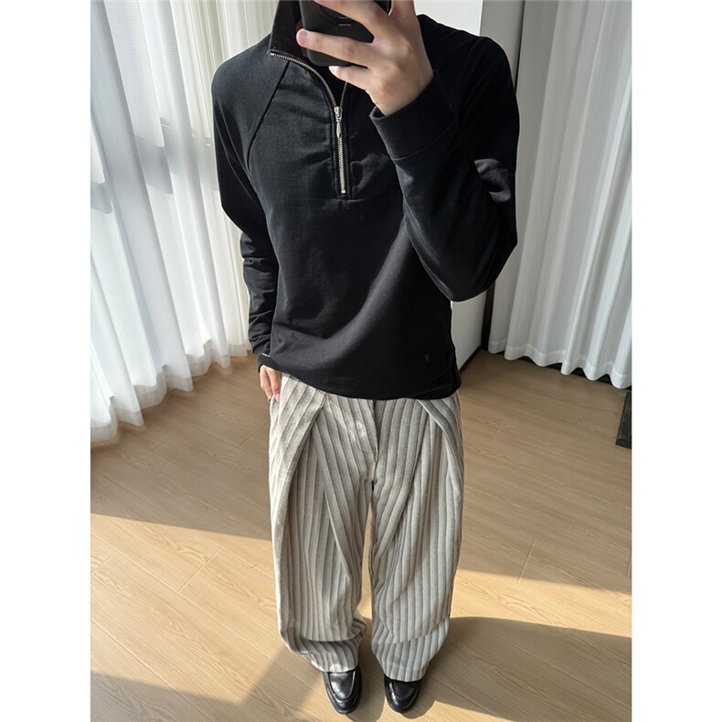老钱风A字皱条纹呢料休闲裤CK832/特P55,男装休闲裤,电商B350