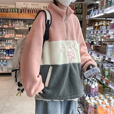 大码M-3XL羊羔毛卫衣秋冬加厚拼色上衣半拉链宽松外套RW2241-P55，男装棉衣，星座512-2