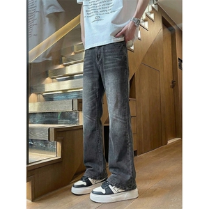 cleanfit潮流感微喇牛仔裤男新款修身长裤裤男士复古显腿长微喇裤图片