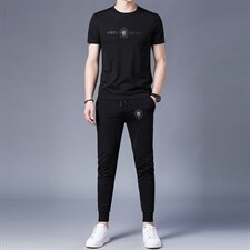 男士夏季薄款休闲短裤套装冰丝短袖t恤男2023年新款夏装两件套，男装休闲套装，电商B212（原钱塘6029）