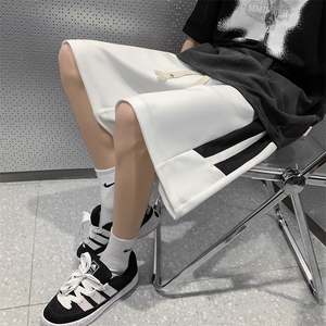 B239-1516-P43 麂皮绒宽松休闲运动五分裤男美式抽绳直筒条纹短裤图片