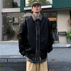 小众拼接设计感翻领棉服外套男宽松冬季加厚pu飞行棒球服J8212，男装夹克，星座1116A-1（原606A）