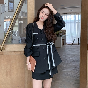 蕾丝飘带黑色西装外套女春秋2025新款小个子气质名媛高级感小西服图片