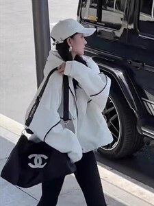 新款风衣外套女显瘦欧货印花字母工装休闲百搭连帽上衣,女装风衣,L·H·X