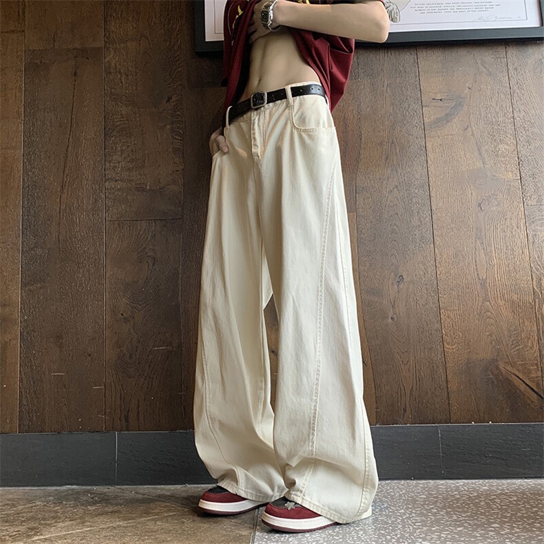 特~库存充足白色阔腿裤全棉宽松直筒牛仔裤子男女款3028/P49,男装牛仔裤,星座902A