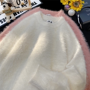 毛毯港风秋冬貂毛时尚宽松休闲纯色圆领毛衣A247-M508特批45控78
