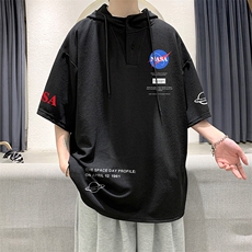 LD54243-P45NASA连帽短袖t恤男大码胖子带帽五分袖中袖，男装T恤，电商A040