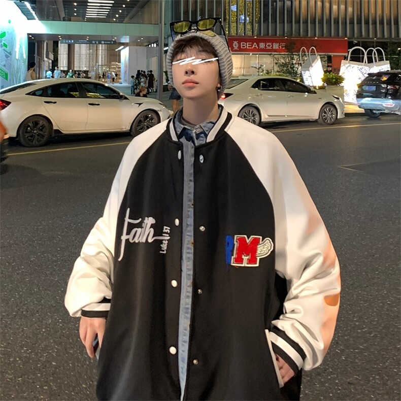 21秋冬新款港风大码夹克拼接男女棒球服外套 J2 P65图片
