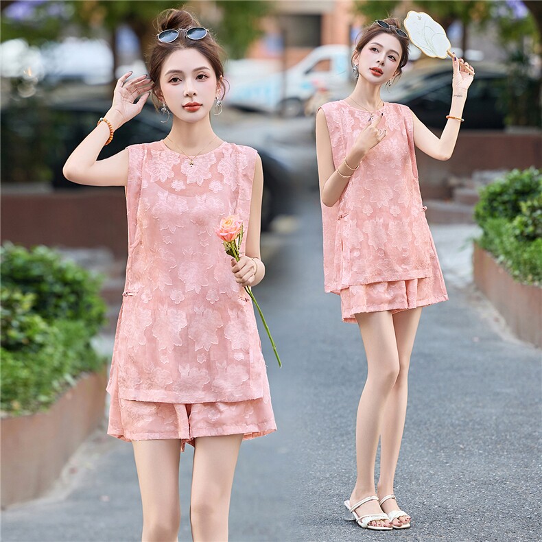新中式国风女2025夏季新款小个子时尚气质无袖上衣短裤，女装连衣裙，布芭啦