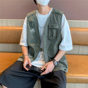 美式潮牌设计多口袋机能马甲男女高街嘻哈工装坎肩背心W4902-P37图片