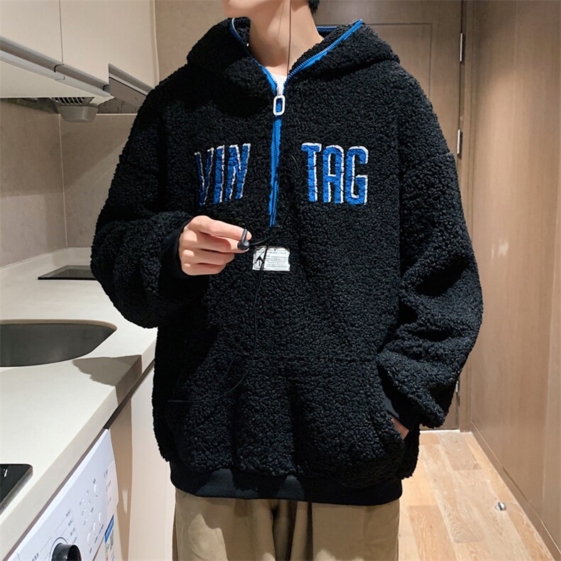 羊羔绒卫衣男女秋冬港风加绒加厚宽松羊羔毛外套YW21-P70 控价98图片