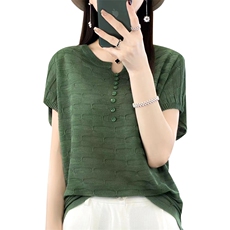 夏季新款简约竹节麻短袖女宽松百搭显瘦上衣时尚休闲T恤，女装T恤，贵皇网供仓